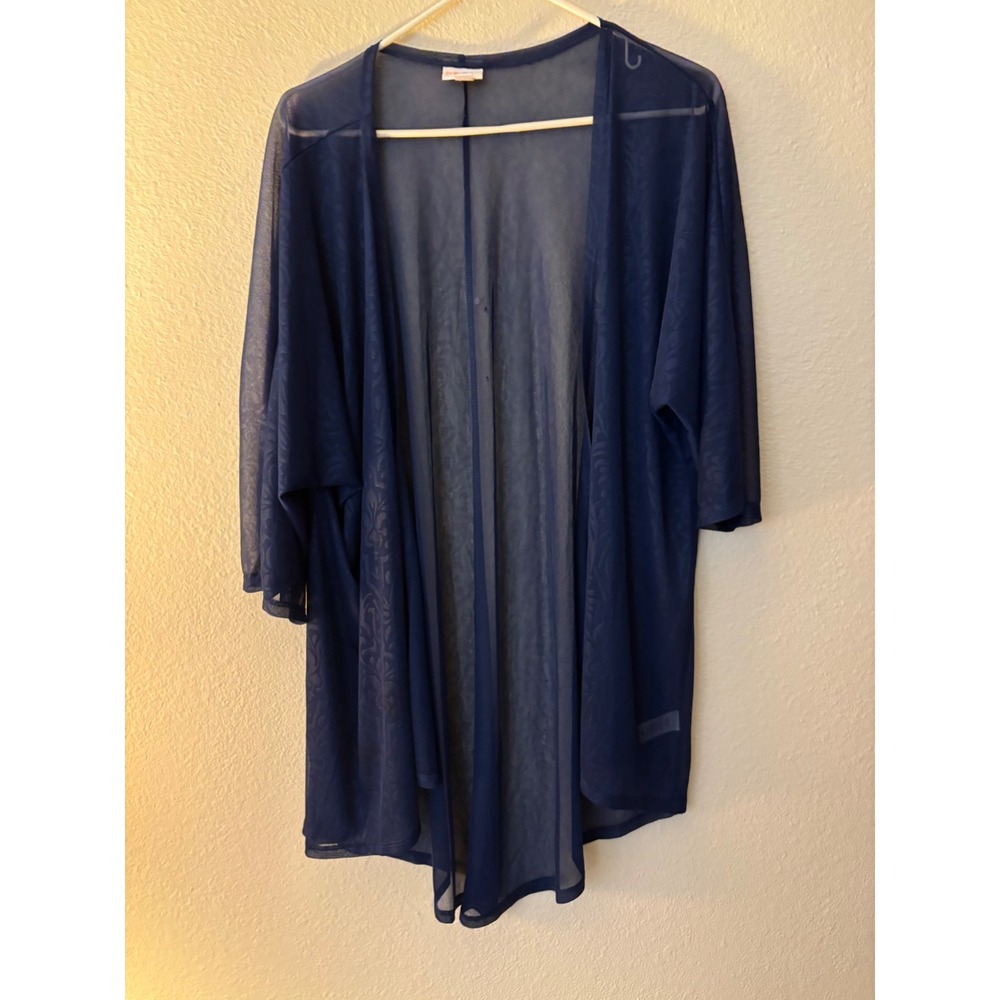 LuLaRoe Navy Blue Sheer Burnout Floral Kimono Cardigan Medium Open A1254